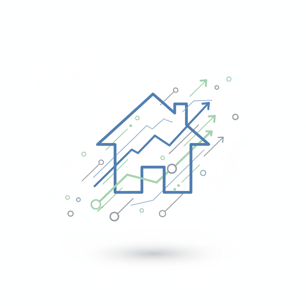A conceptual illustration featuring a minimalist house icon linked to upward-trending digital financial data, symbolizing clear and informed mortgage planning.