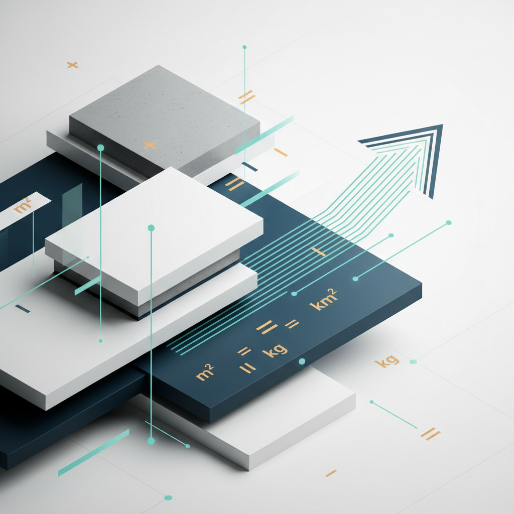 A conceptual vector illustration blending abstract concrete shapes with digital data streams and mathematical symbols, representing precise online estimation for construction projects.
