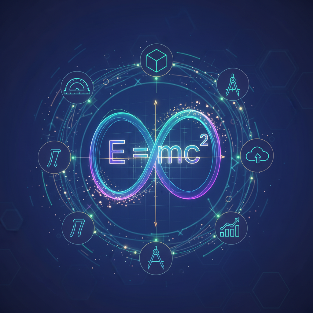 Abstract digital illustration representing a simplified mathematical concept surrounded by numerous glowing icons of free math and graphing tools, symbolizing clarity and an abundance of resources.