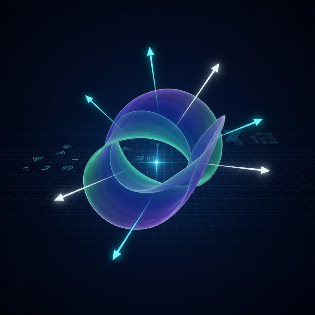 A conceptual 3D illustration depicting luminous mathematical surfaces and intersecting vector lines against a subtle digital grid, symbolizing advanced graphing and visualization.