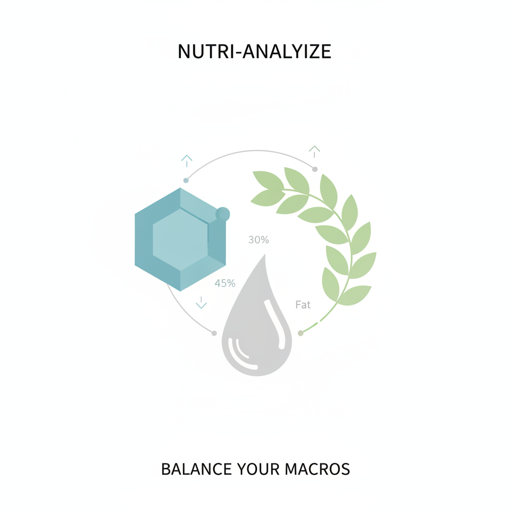 A conceptual vector illustration depicting stylized symbols for protein, carbohydrates, and fats, balanced within a clean, digital interface, representing personalized macronutrient calculation.