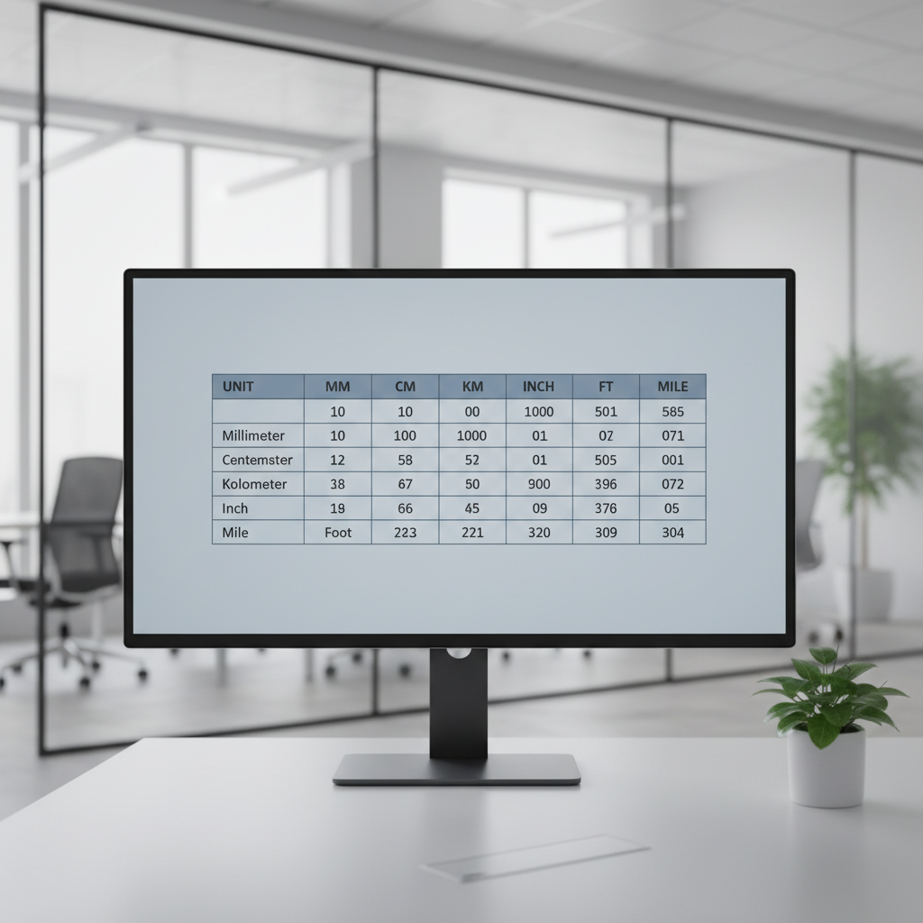 A digital screen displaying a clear, professional length conversion chart with common units.