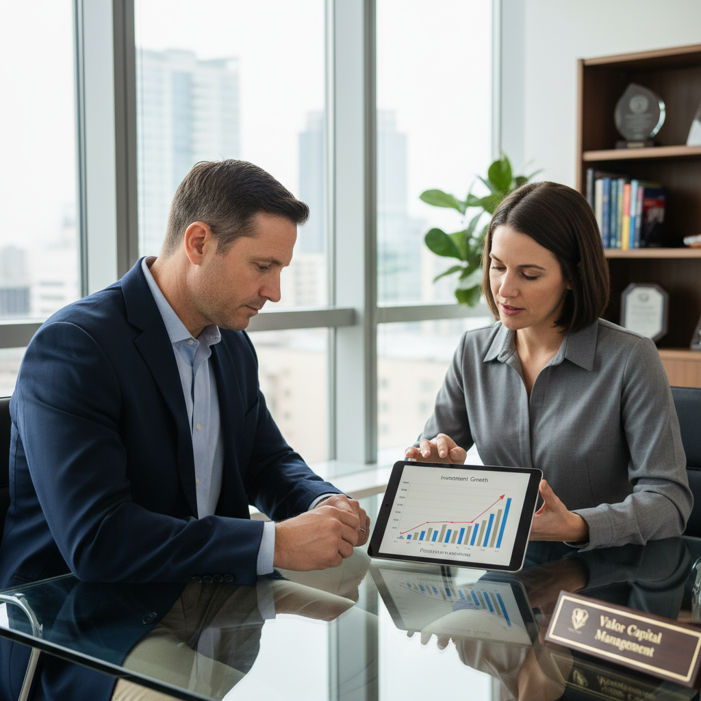 A military reservist discussing retirement planning with a financial advisor.