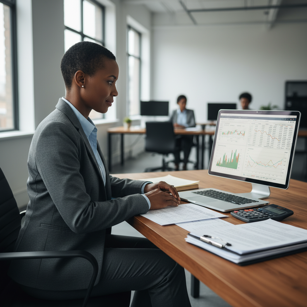 A military veteran calculating retirement pay using a laptop, calculator, and documents.