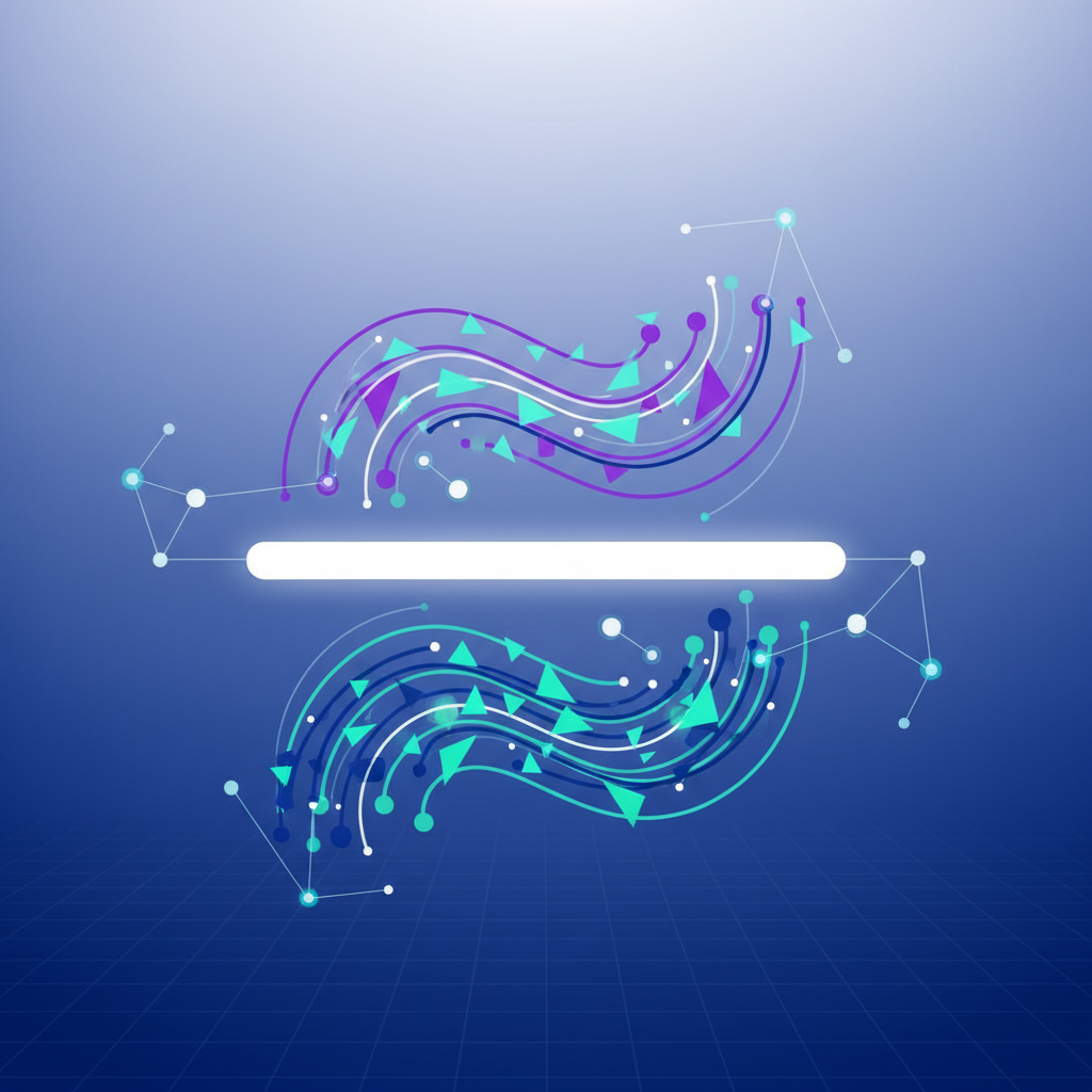 A minimalist vector illustration depicting an abstract, glowing digital fraction with interconnected pathways against a subtle grid background, symbolizing online mathematical problem-solving.