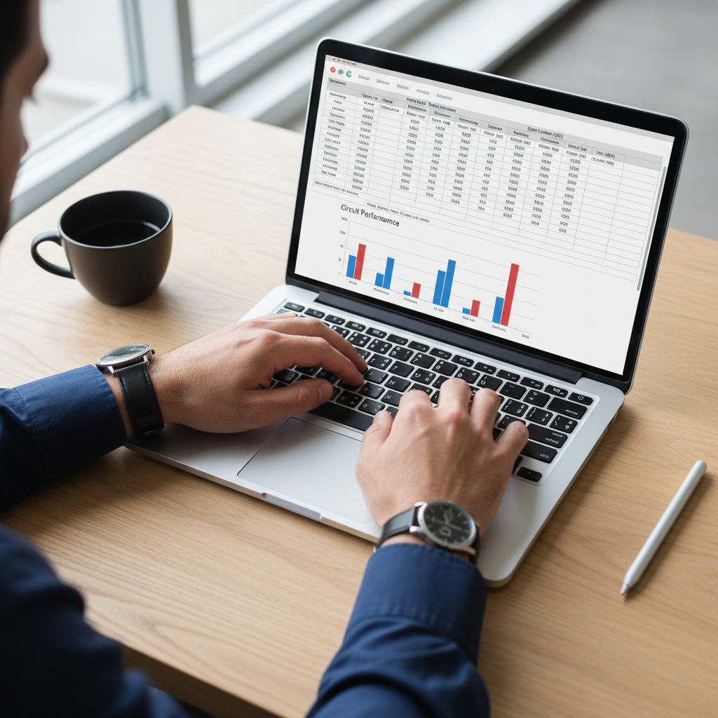 A professional's hands using a laptop, subtly displaying an online voltage drop calculator interface.