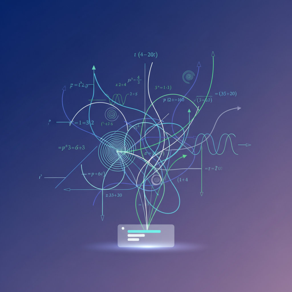 An abstract digital illustration depicting luminous, interconnected geometric lines and curves representing mathematical functions, emerging from a subtle digital screen, conveying intuitive understanding and clarity.