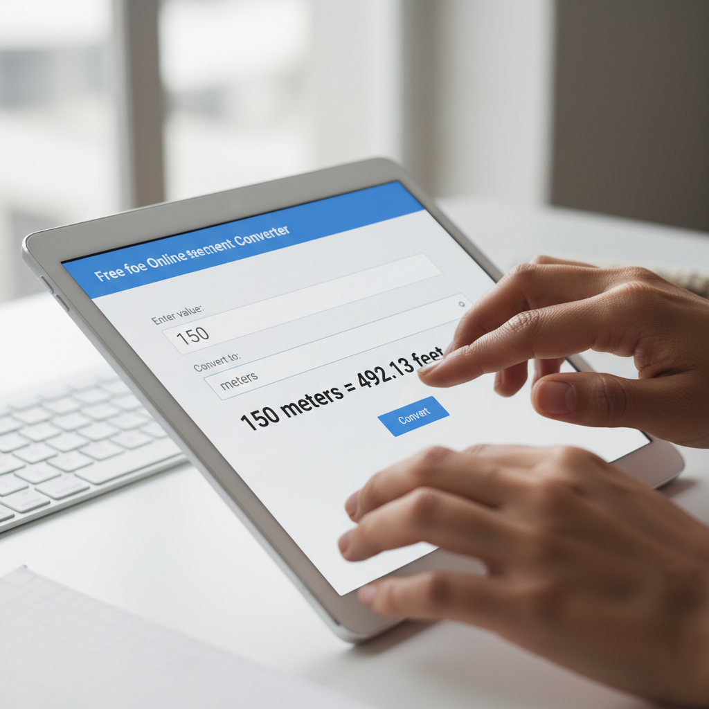 Close-up of hands entering data into an online measurement converter on a tablet.