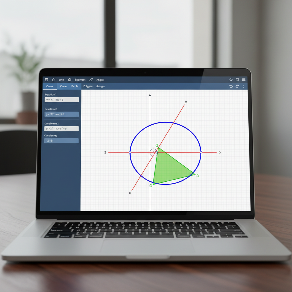 Screenshot of an online geometry calculator's user interface, showing an interactive graph and input fields.