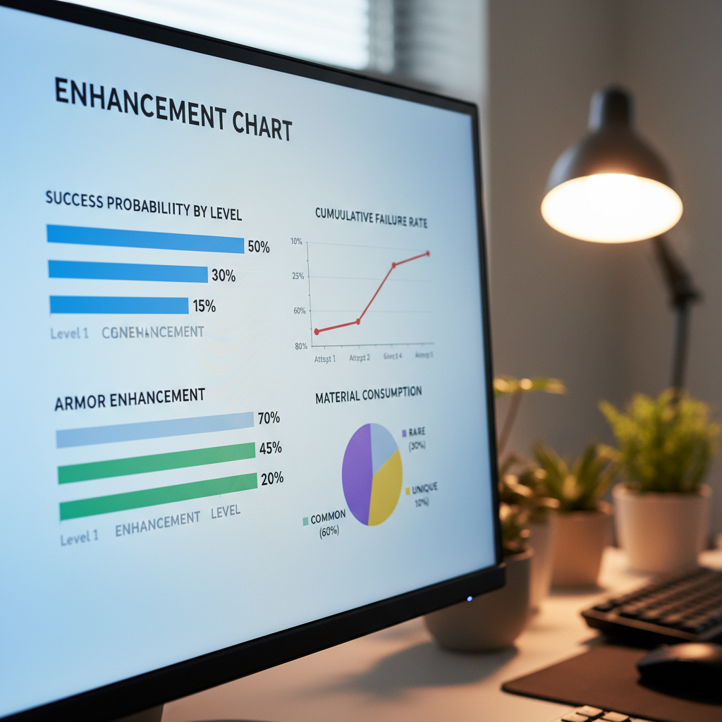 A clear, detailed digital chart displaying enhancement success rates and probabilities.